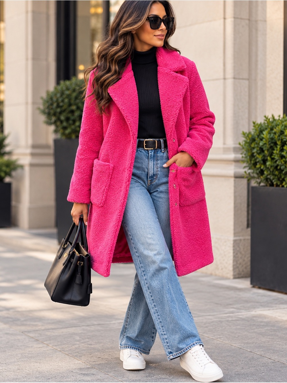 French Connection Hot Pink Teddy Faux Fur Coat Size XL NWOT